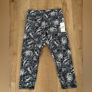 Balance Collection Floral Ankle Leggings Black White High Rise L NWT